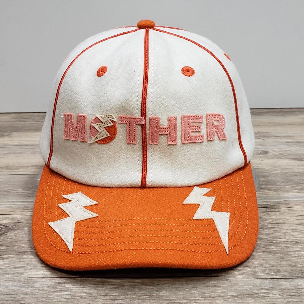 Happy Little Mother Hat Cap Snap Back White Orange Felt Logo Adjustable Womens